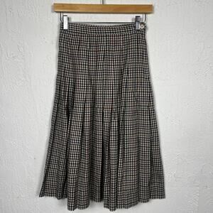 Vintage 70's Houndstooth Plaid Pleated Midi Skirt Boho Cottage Fairy Coquette